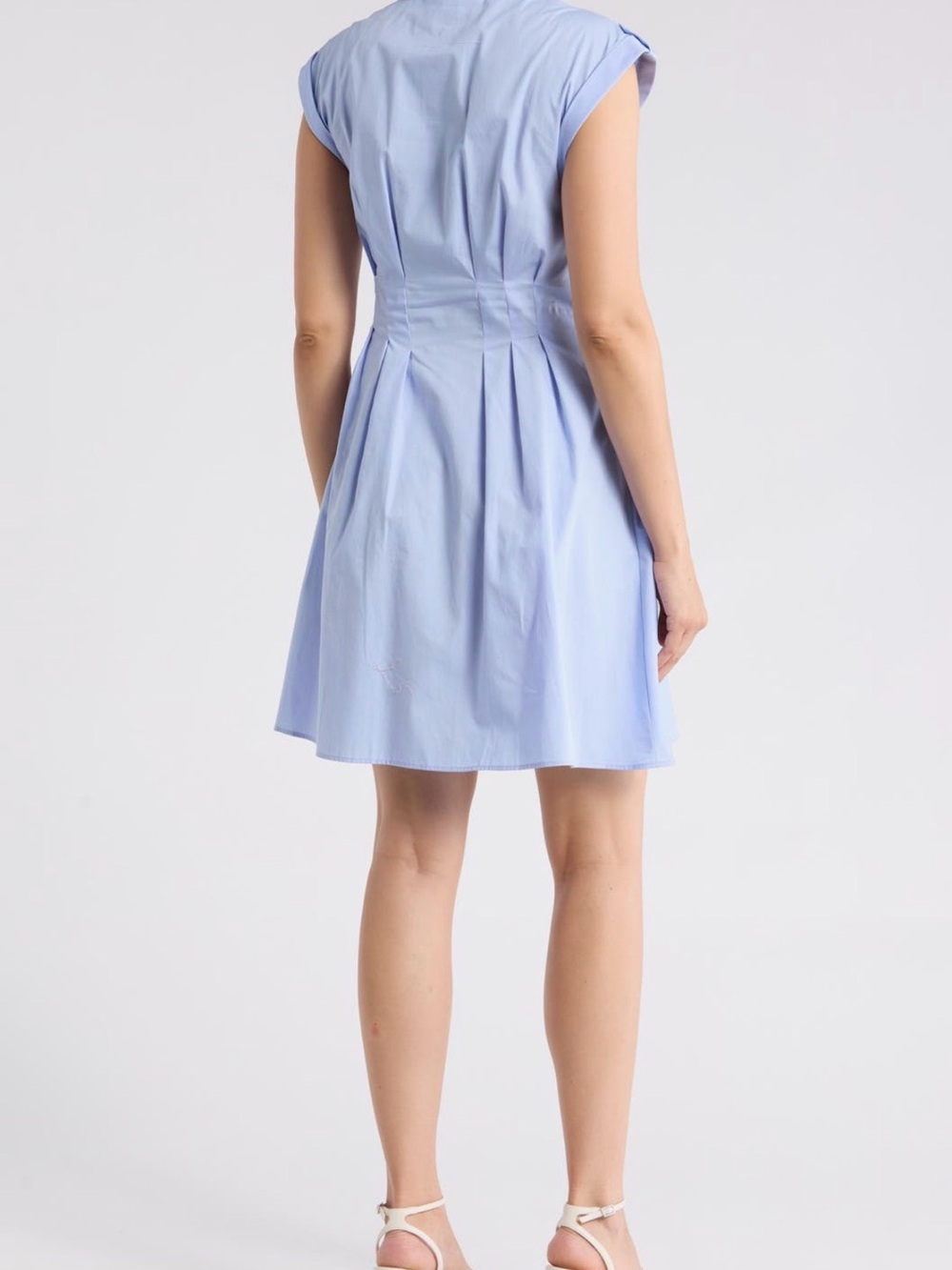 Eliza J Cap Sleeve Cotton Fit & Flare Shirtdress Blue Size 8 - Picture 2 of 7